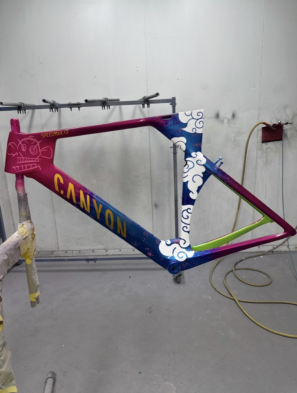 Canyon Speedmax CF — custom pink, blue & cloud artwork