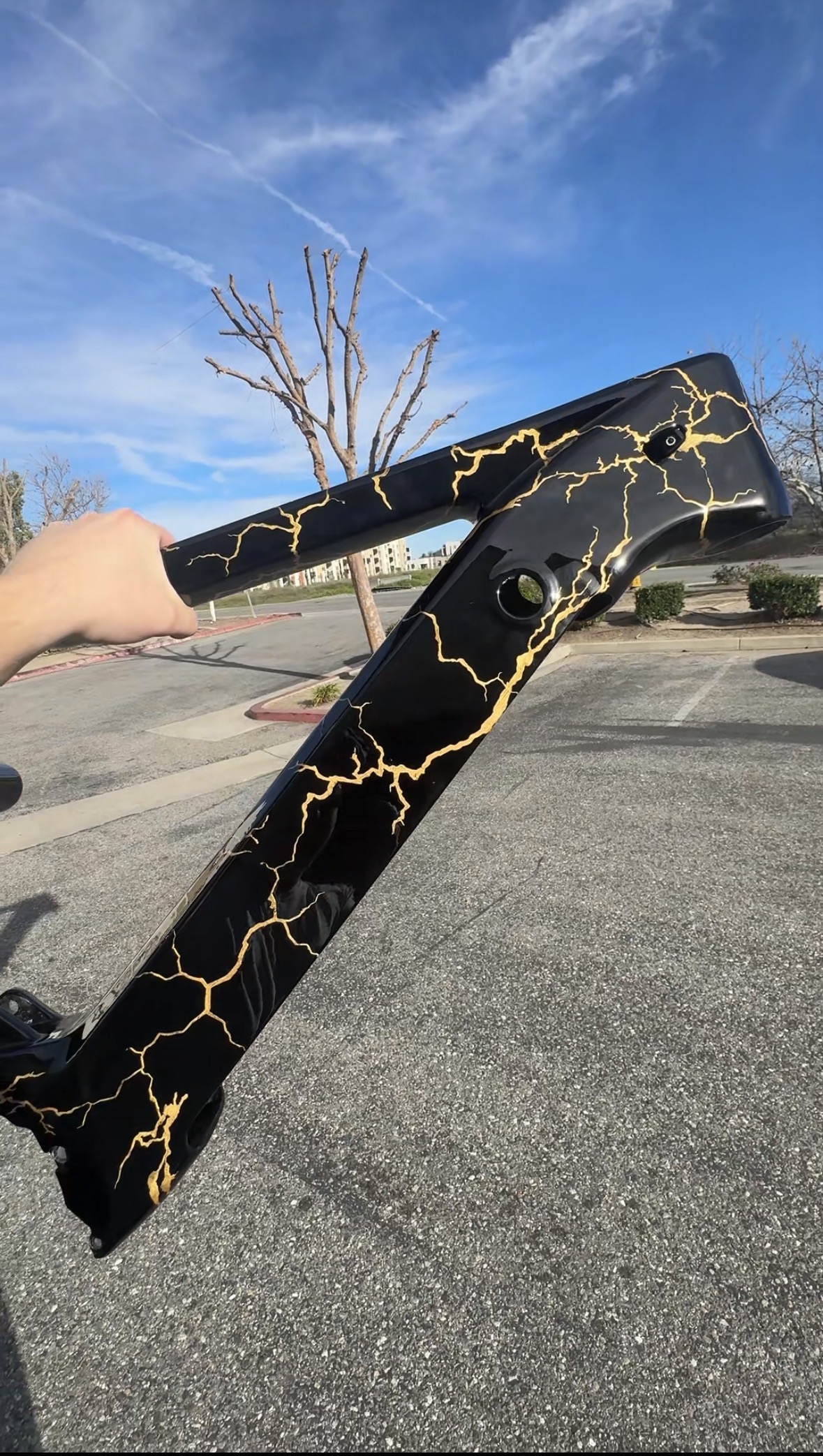 Black frame with gold lightning bolts
